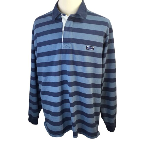 L.L. Bean Long Sleeve Polo Traditional Fit Rugby Lakewashed Blue Stripe XL Reg - Picture 2 of 9